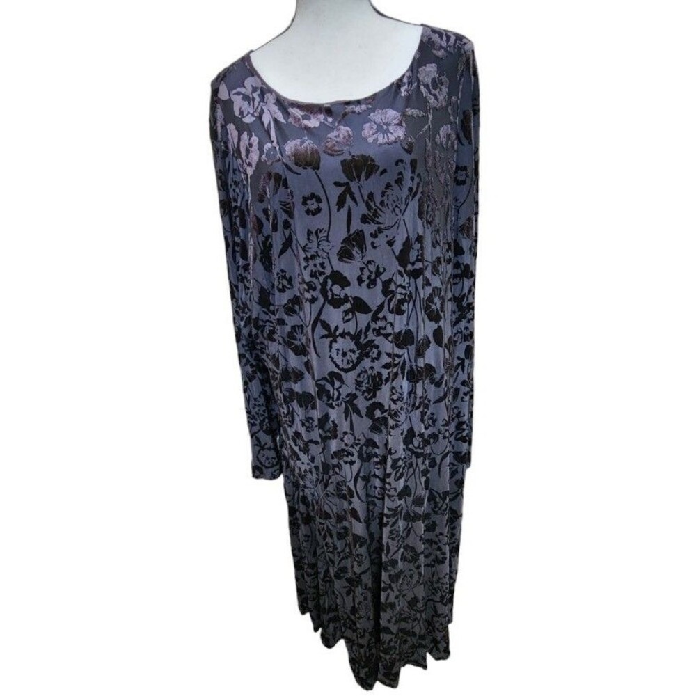 Vera Wang Black Velvet Burnout Flowy Dress Size 3X NWT Lined Full Nocturnal Glow